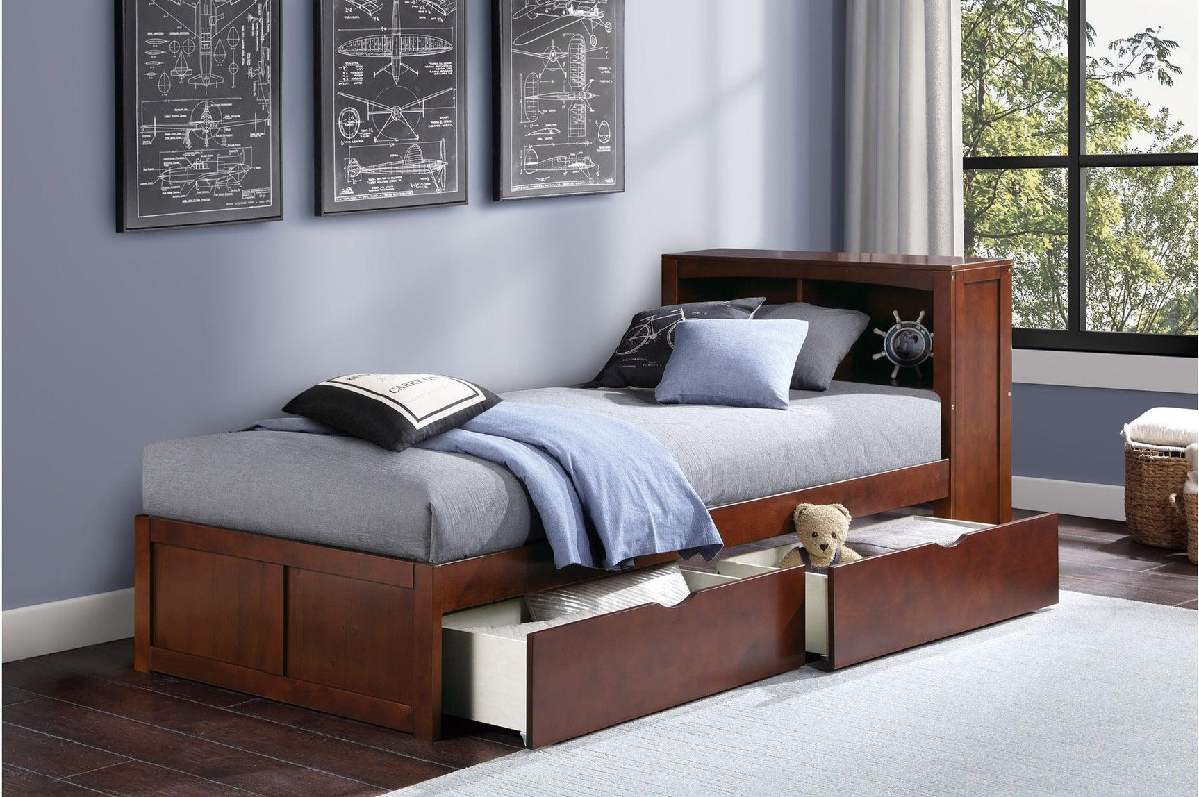 Rowe Dark Cherry Modern Contemporary Transitional Solid Wood Bookcase Youth Panel Bedroom Set - Ella Furniture