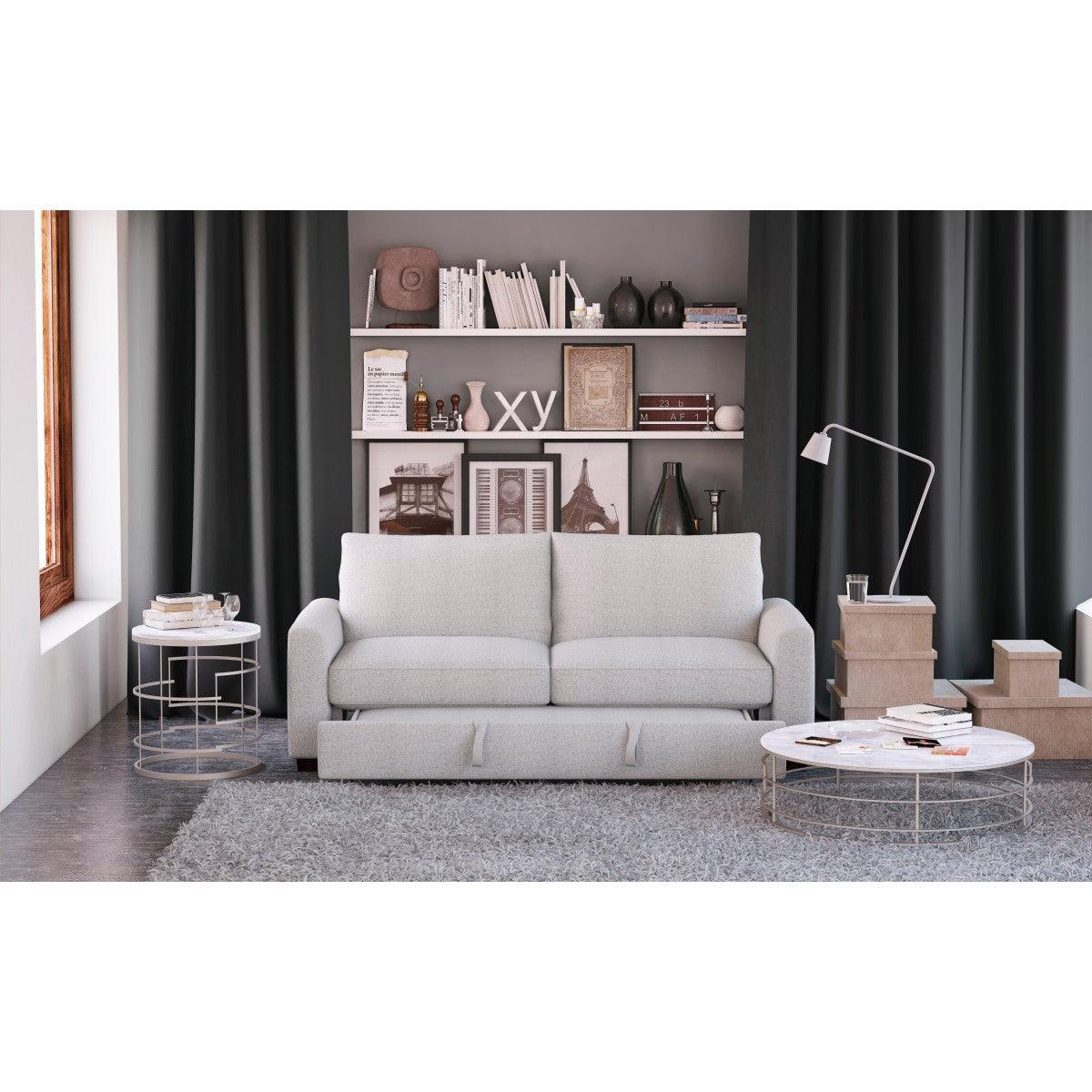 Price Light Gray Solid Wood Textured Fabric Upholstery Convertible Studio Sofa With Pull-out Bed - Ella Furniture
