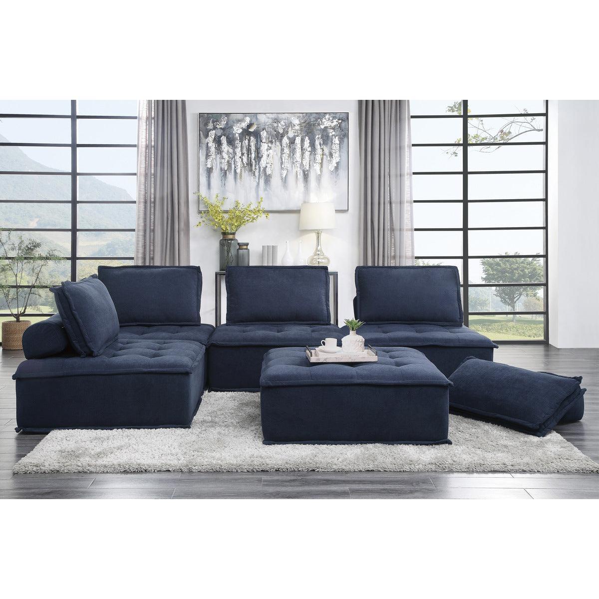 Ulrich Blue Solid Wood And Plywood Textured Fabric Upholstery 5-Piece Modular Sectional - Ella Furniture