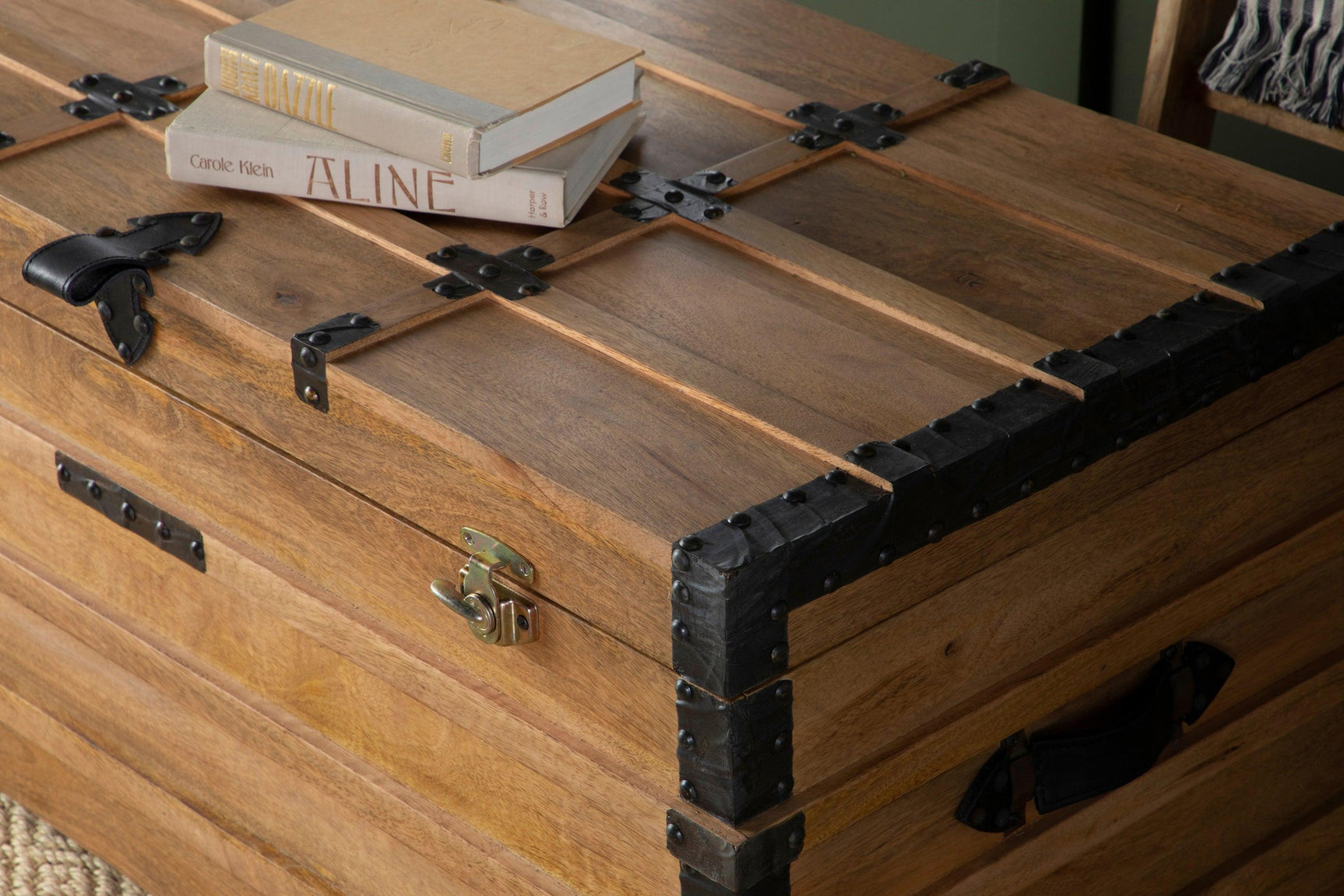 Simmons Rectangular Storage Trunk Natural And Black - Ella Furniture