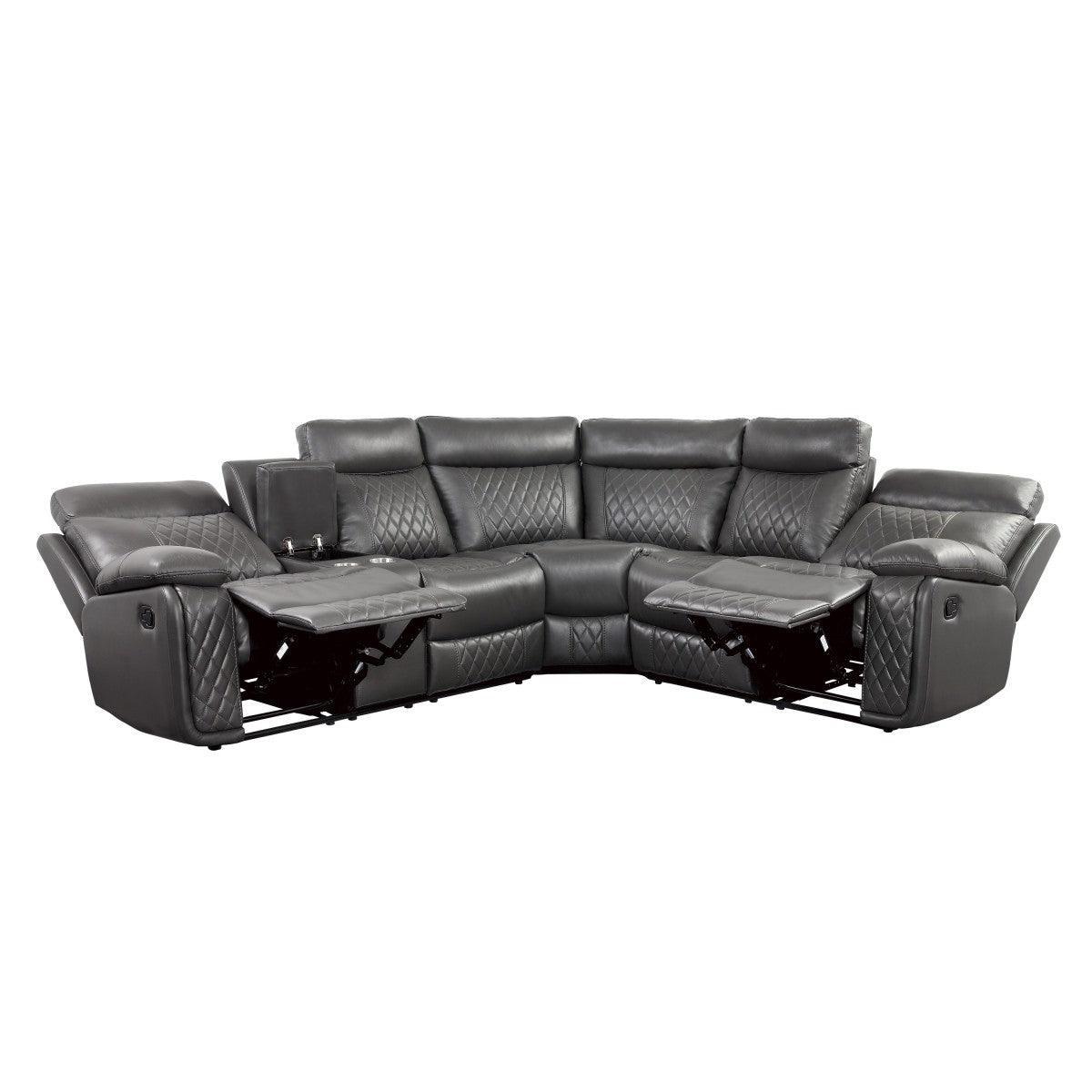 Socorro Gray Breathable Faux Leather Upholstery 3-Piece Reclining Sectional With Left Console - Ella Furniture