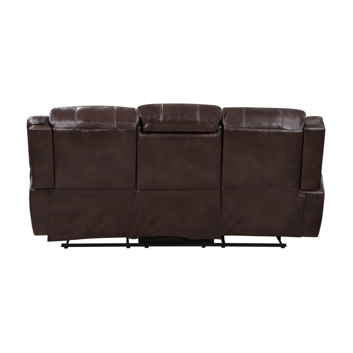 Center Hill Brown Solid Wood And Plywood Premium Faux Leather Upholstery Double Reclining Sofa - Ella Furniture