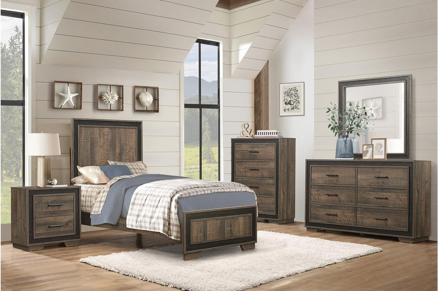 Ellendale Mahogany Rustic Modern Traditional Faux-wood Veneers Panel Bedroom Set - Ella Furniture