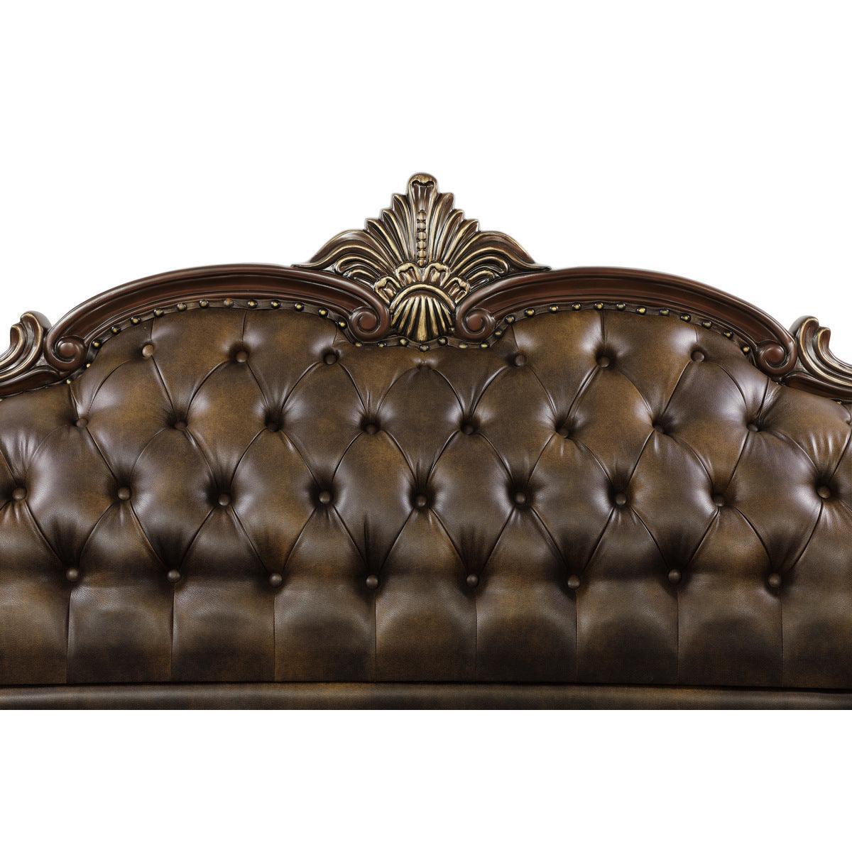 Croydon Brown Solid Wood And Plywood Faux Leather And Chenille Fabric Upholstered Tufted Sofa - Ella Furniture
