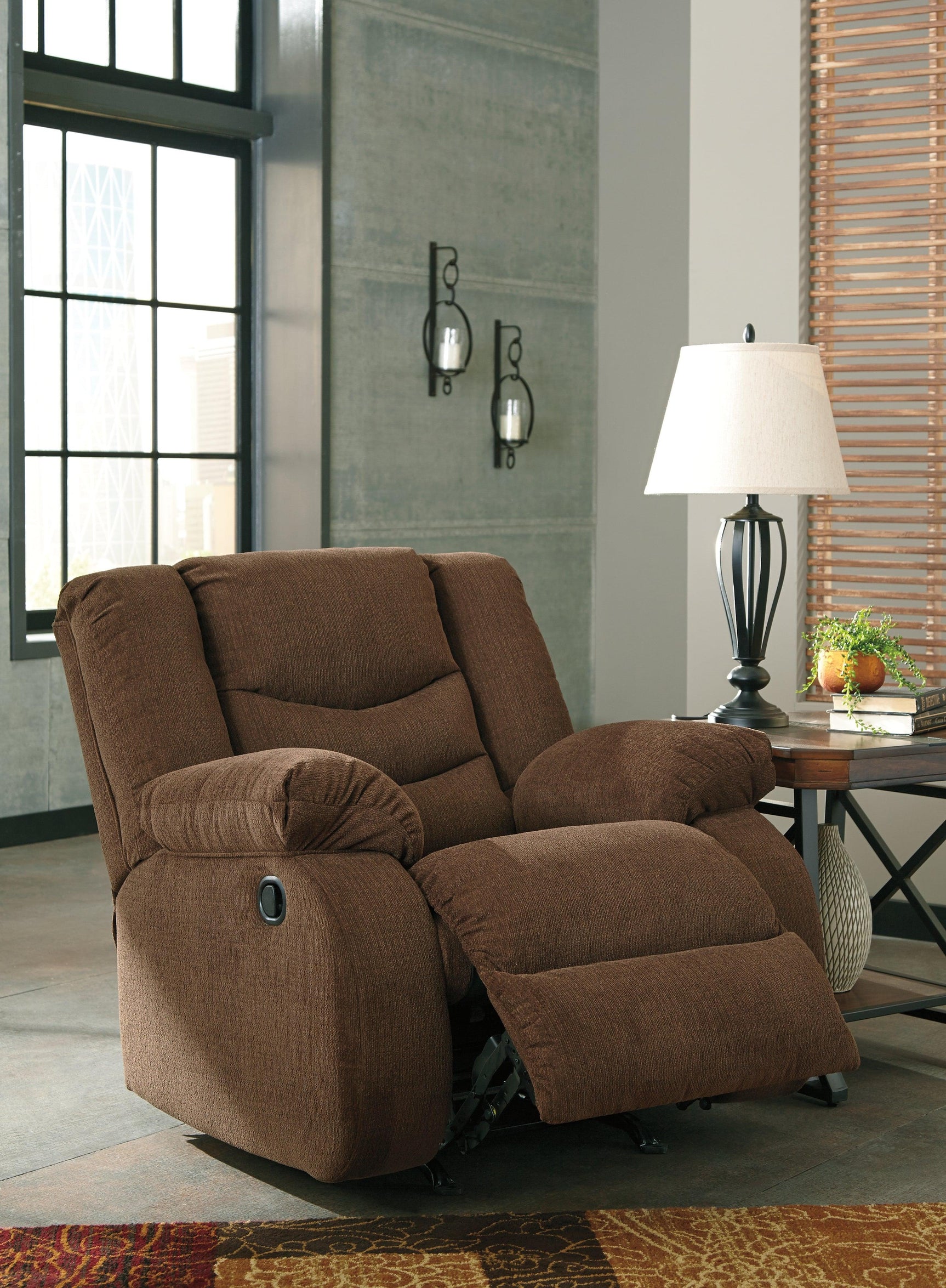 Tulen Gray Chenille Recliner - Ella Furniture