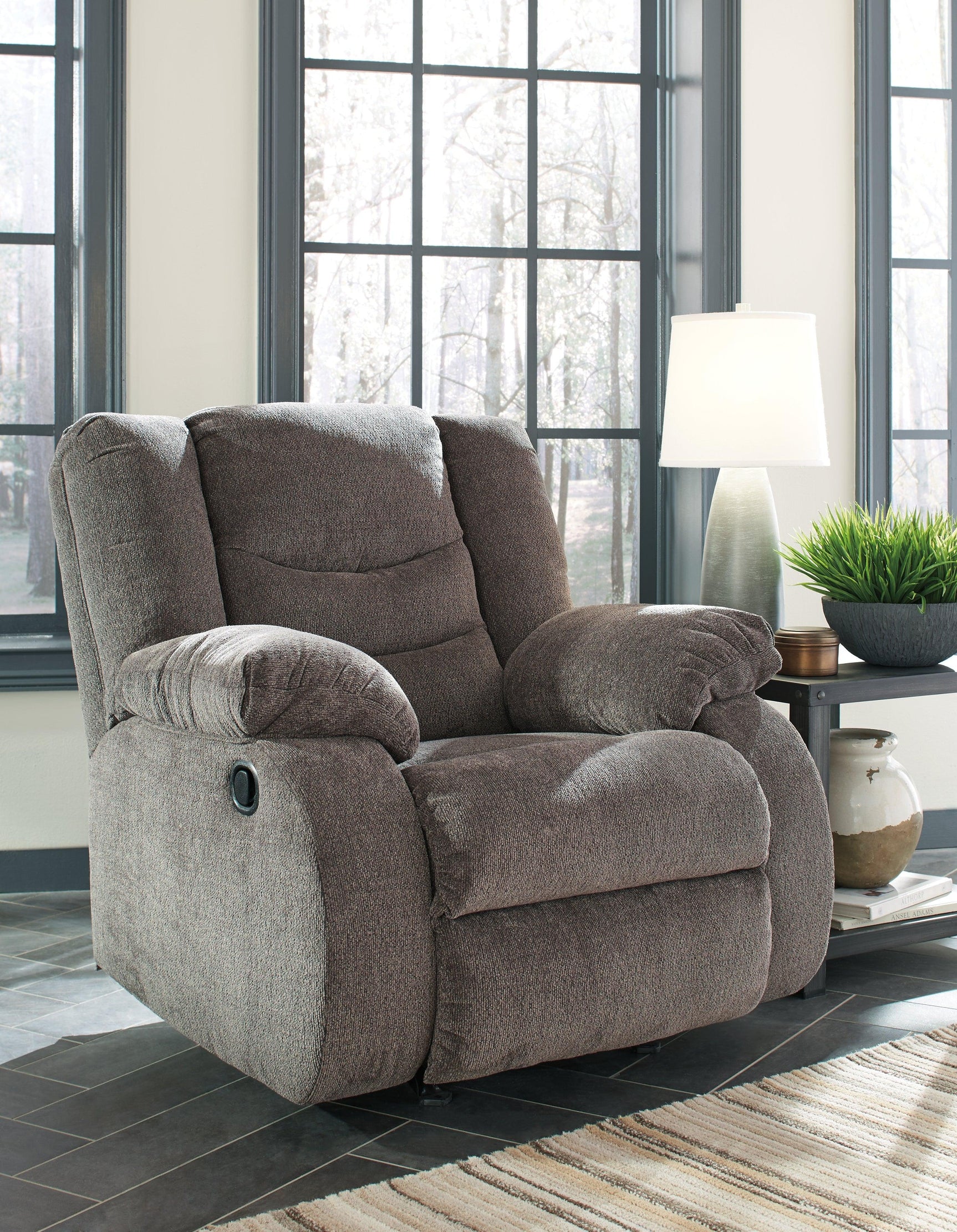 Tulen Gray Chenille Recliner - Ella Furniture