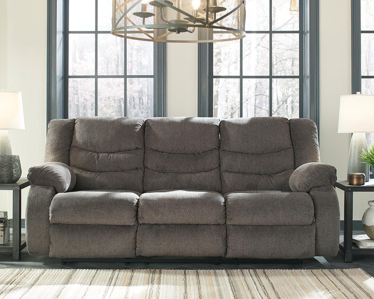 Tulen Gray Chenille Reclining Sofa - Ella Furniture