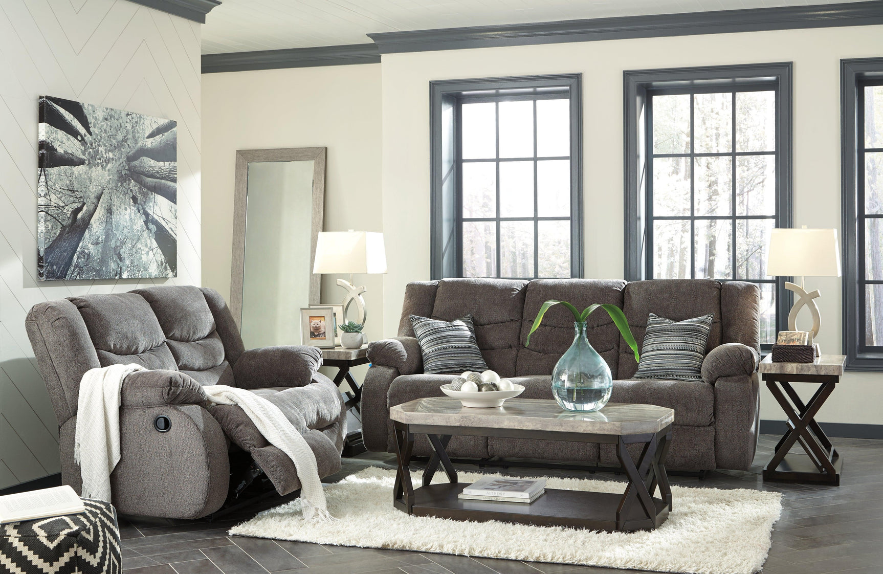 Tulen Gray Chenille Reclining Sofa - Ella Furniture