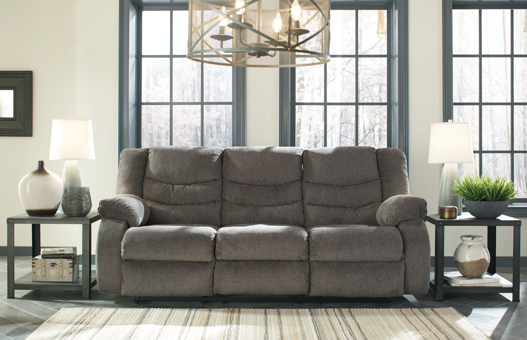 Tulen Gray Chenille Reclining Sofa - Ella Furniture