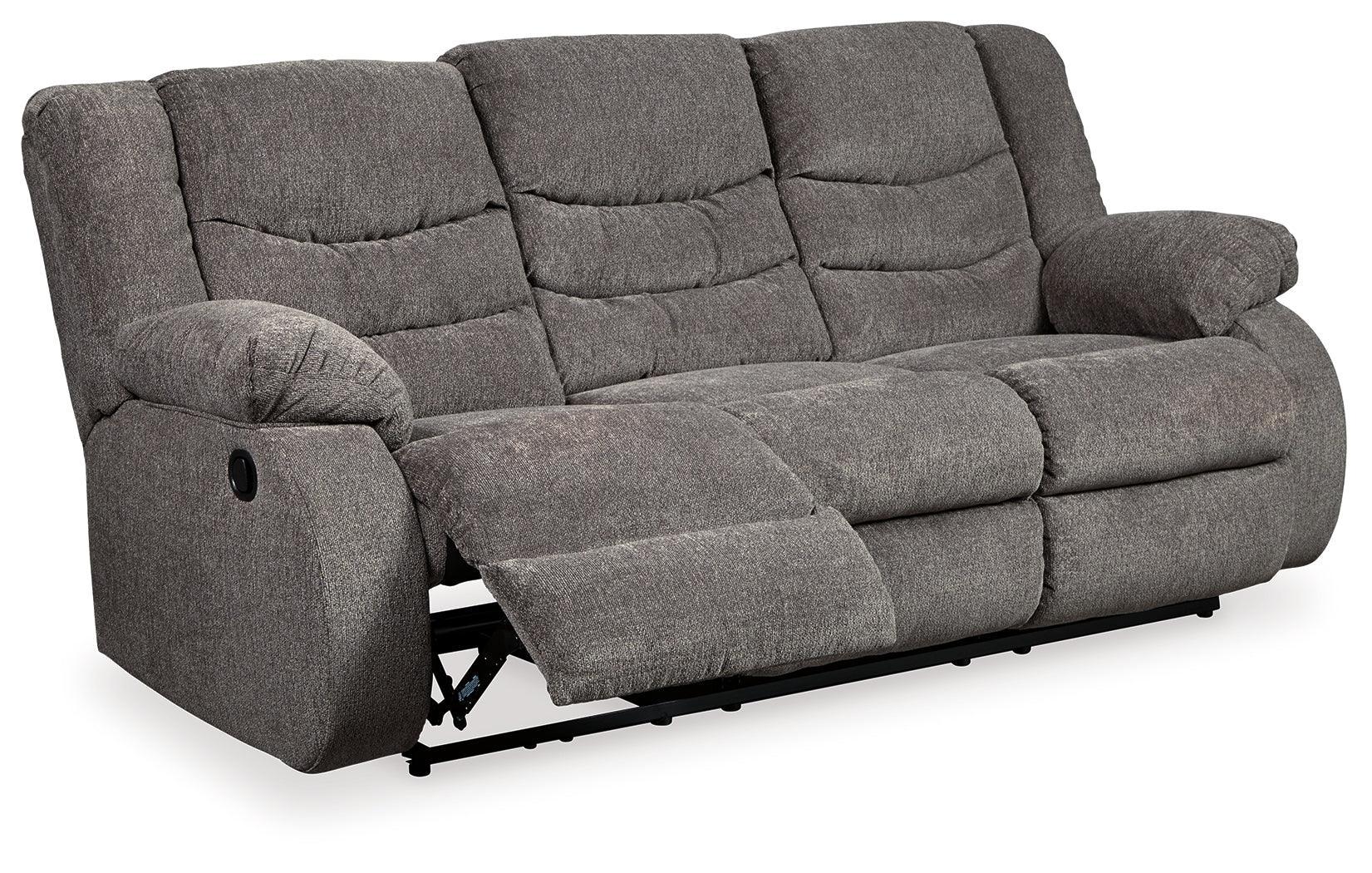 Tulen Gray Chenille Reclining Sofa - Ella Furniture