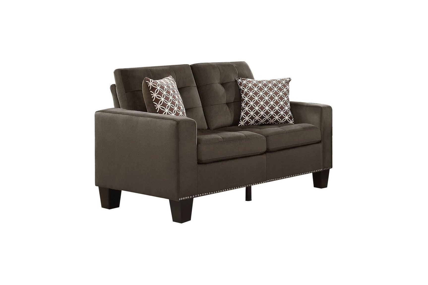 Lantana Chocolate Solid Wood And Plywood Textured Fabric Upholstered Tufted Sofa And Love Seat - Ella Furniture