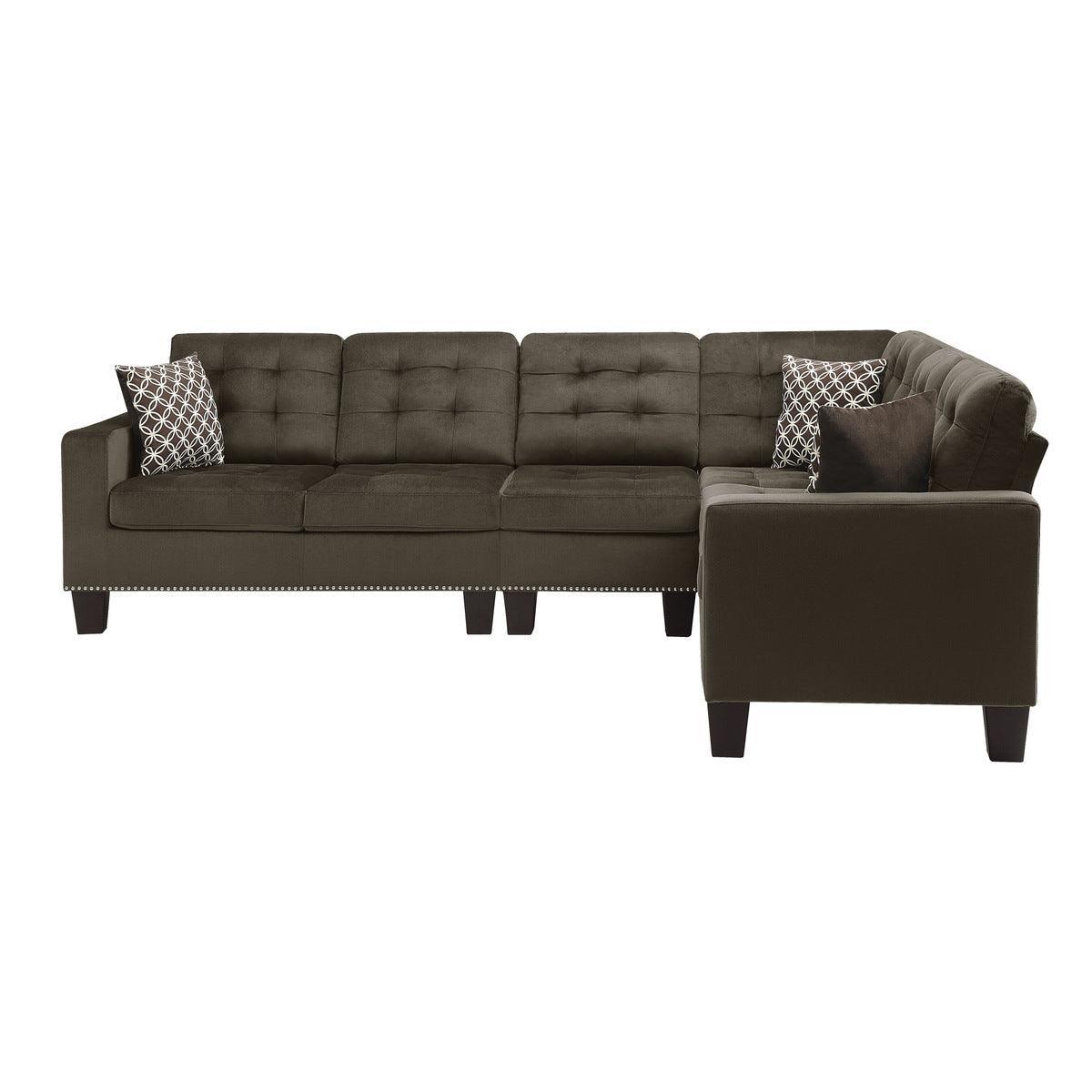 Lantana Chocolate Solid Wood And Plywood Fabric Upholstery 2-Piece Reversible Sectional - Ella Furniture