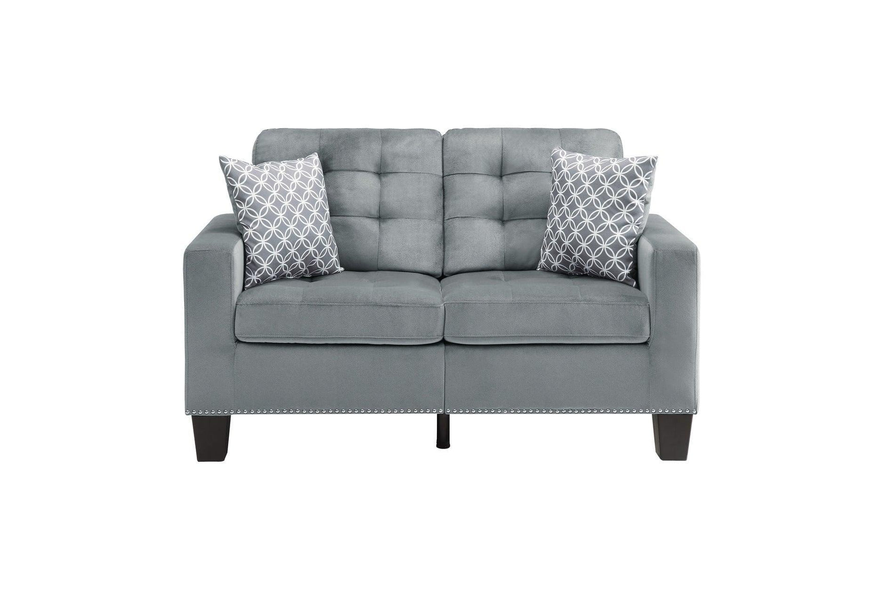 Lantana Gray Solid Wood And Plywood Fabric Upholstered Tufted 2Pc Set: Sofa, Love - Ella Furniture