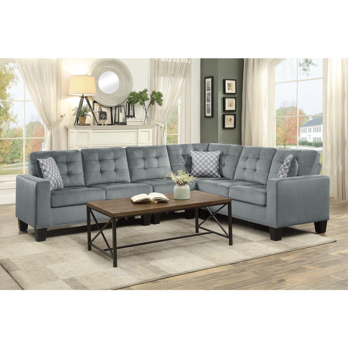 Lantana Gray Solid Wood And Plywood Fabric Upholstery 2-Piece Reversible Sectional - Ella Furniture