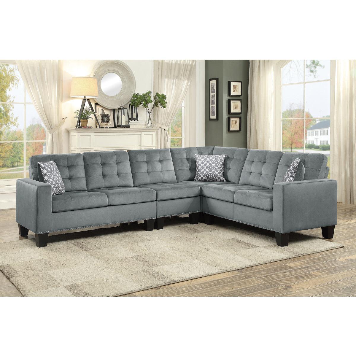 Lantana Gray Solid Wood And Plywood Fabric Upholstery 2-Piece Reversible Sectional - Ella Furniture