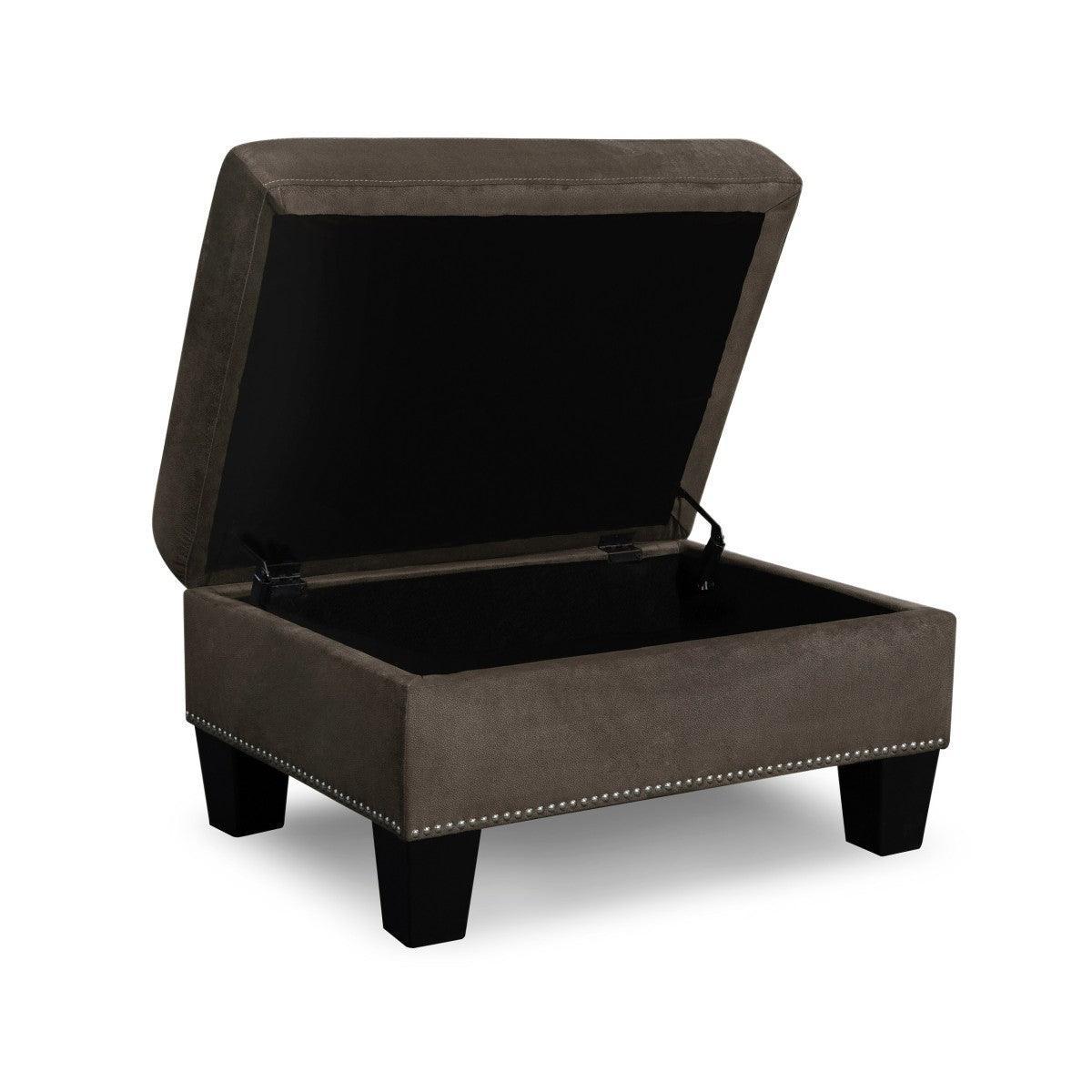 Lantana Chocolate Solid Wood And Plywood Microfiber Velvet Upholstered Tufted Storage Ottoman - Ella Furniture