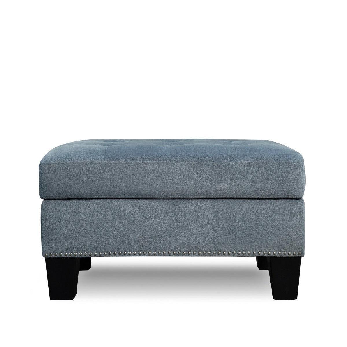 Lantana Gray Solid Wood And Plywood Microfiber Velvet Upholstered Tufted Storage Ottoman - Ella Furniture