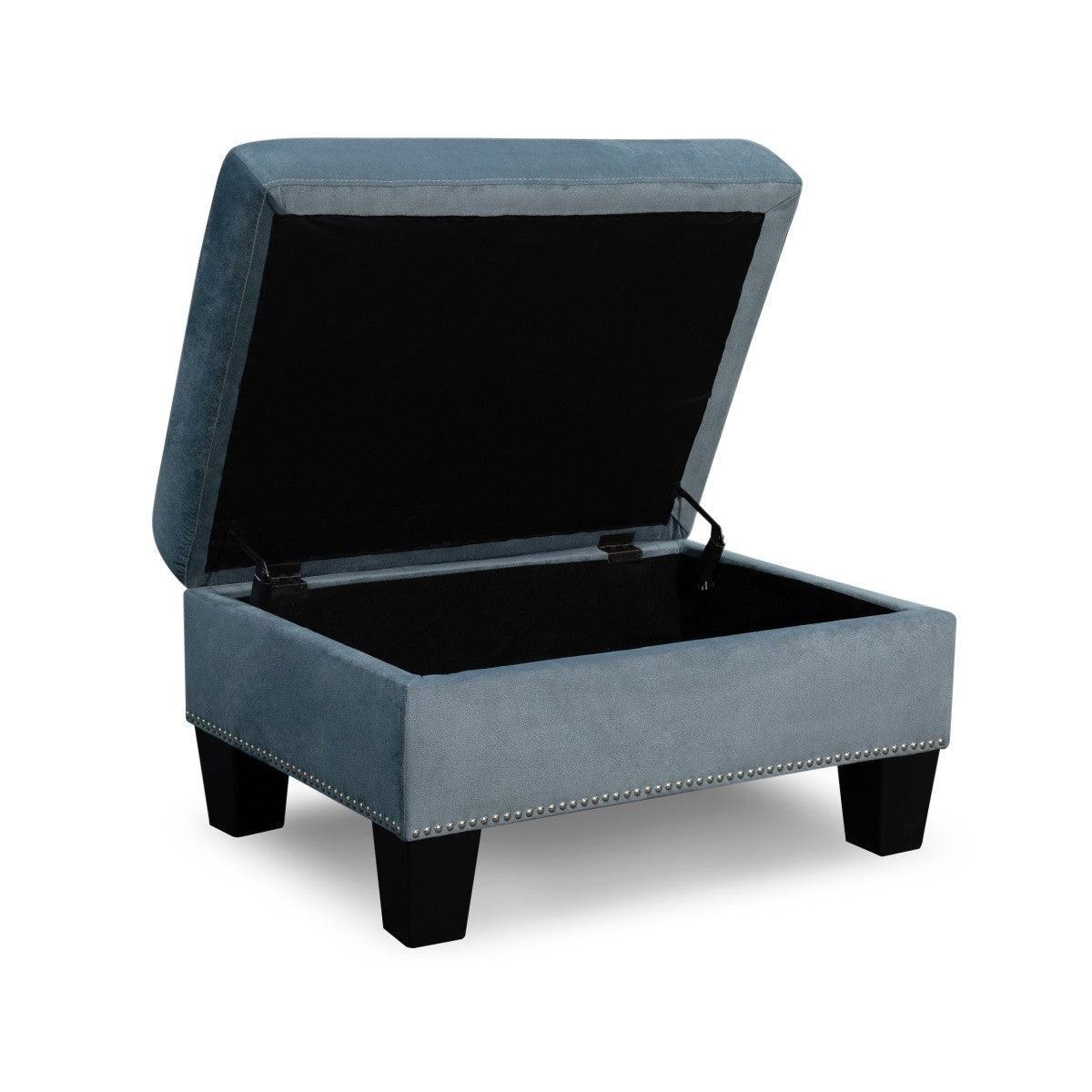 Lantana Gray Solid Wood And Plywood Microfiber Velvet Upholstered Tufted Storage Ottoman - Ella Furniture