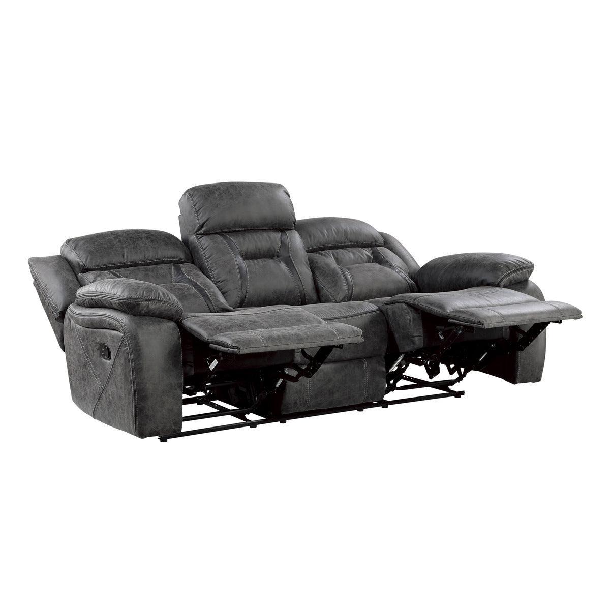 Madrona Hill Gray Solid Wood And Plywood Polished Microfiber Upholstery Double Reclining Sofa - Ella Furniture