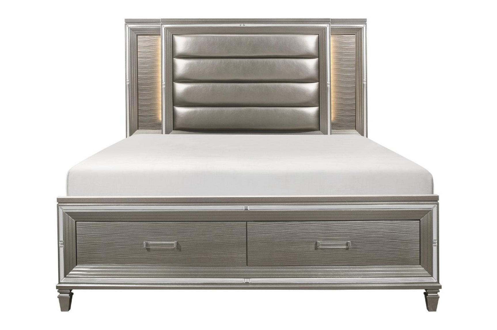 Tamsin Silver Gray Solid Wood Faux Leather Upholstered LED Storage Platform Bedroom Set - Ella Furniture