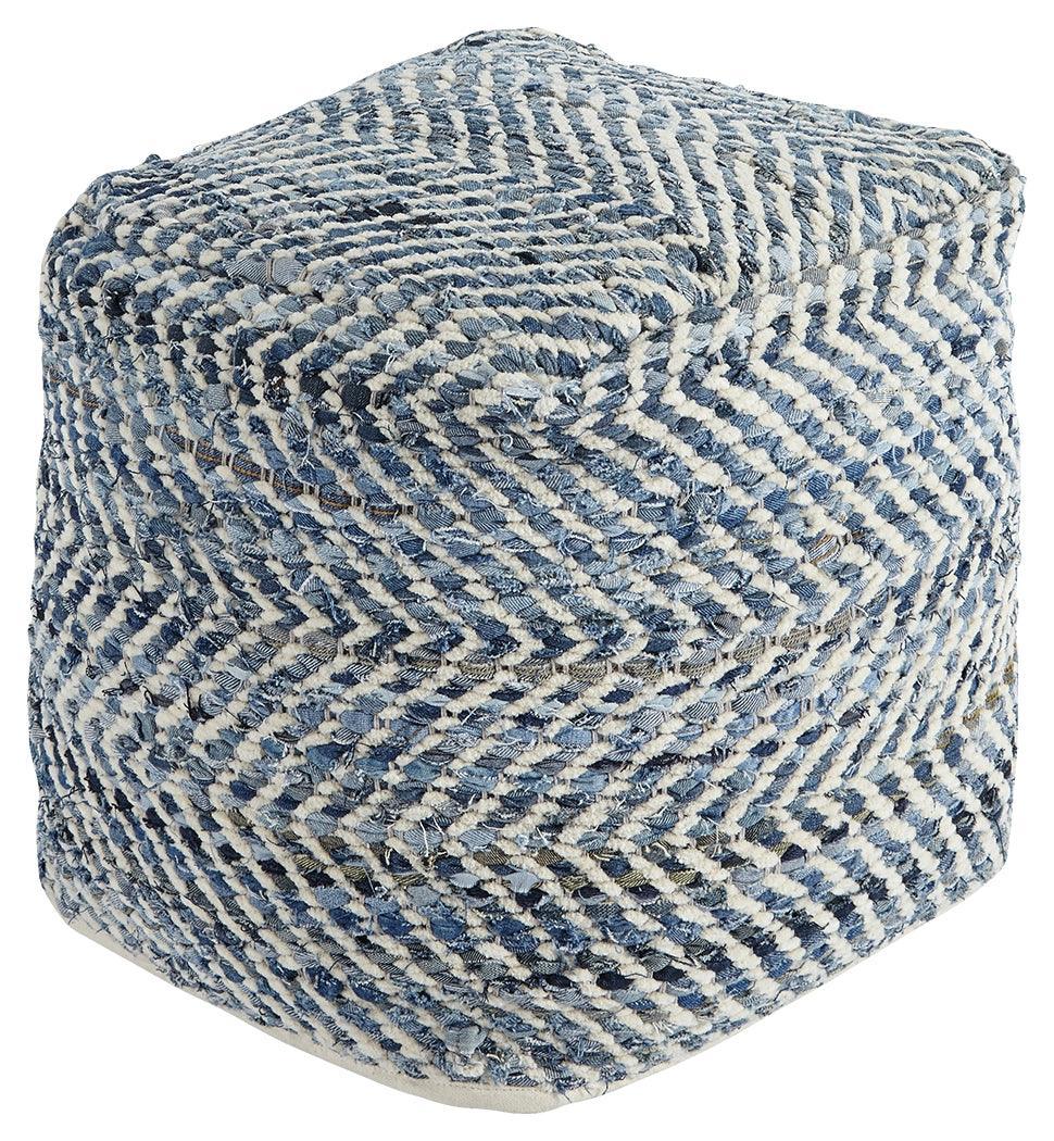 Chevron Blue Pouf - Ella Furniture