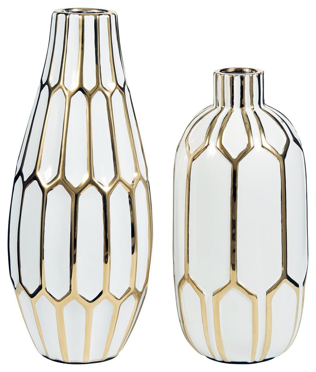 Mohsen Gold Finish/white Vase (Set Of 2) - Ella Furniture