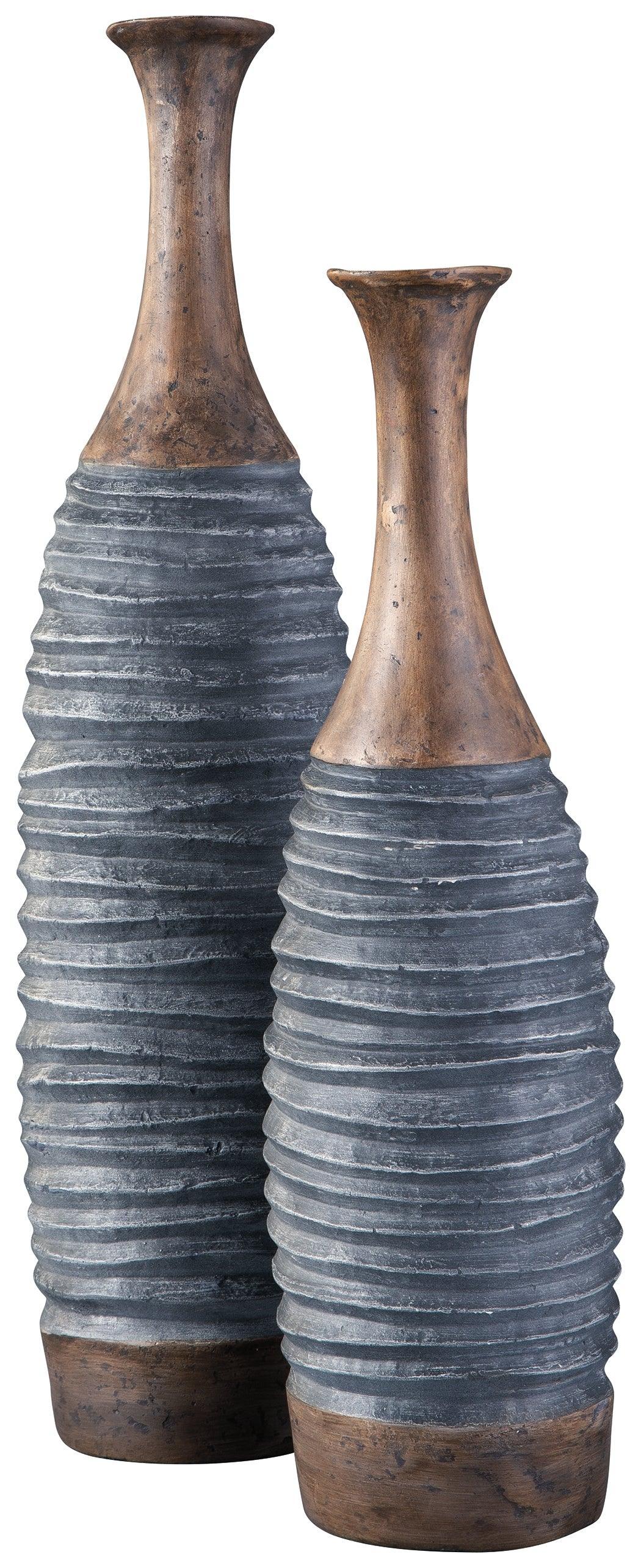 Blayze Antique Gray/brown Vase (Set Of 2) - Ella Furniture