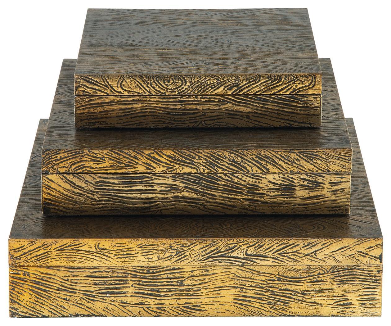 Keldy Antique Brass Finish Box (Set Of 3) - Ella Furniture