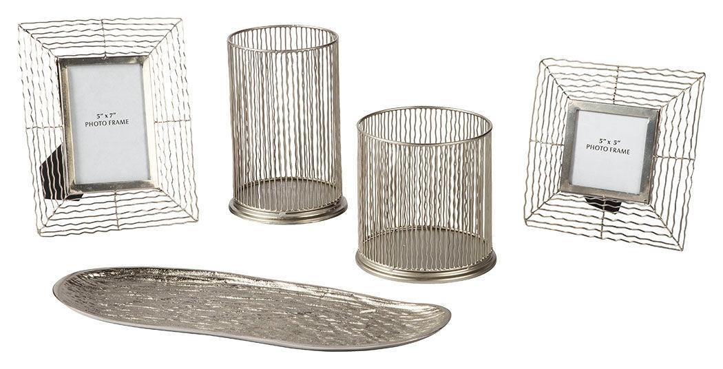 Dympna 5-Piece Silver Accessory Set angled candle holders