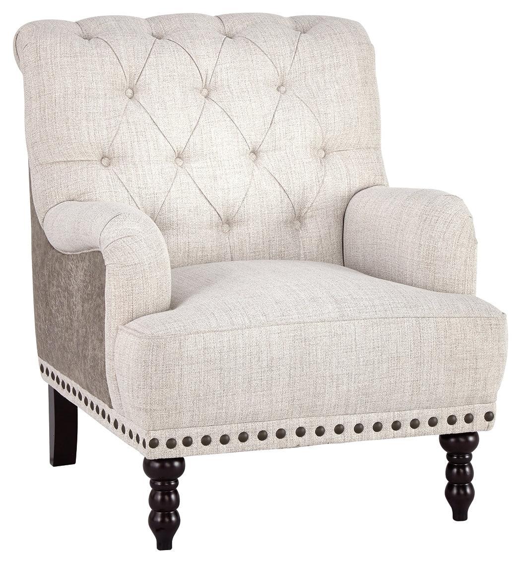 Close-up of Tartonelle Accent Chair fabric and nailhead trim