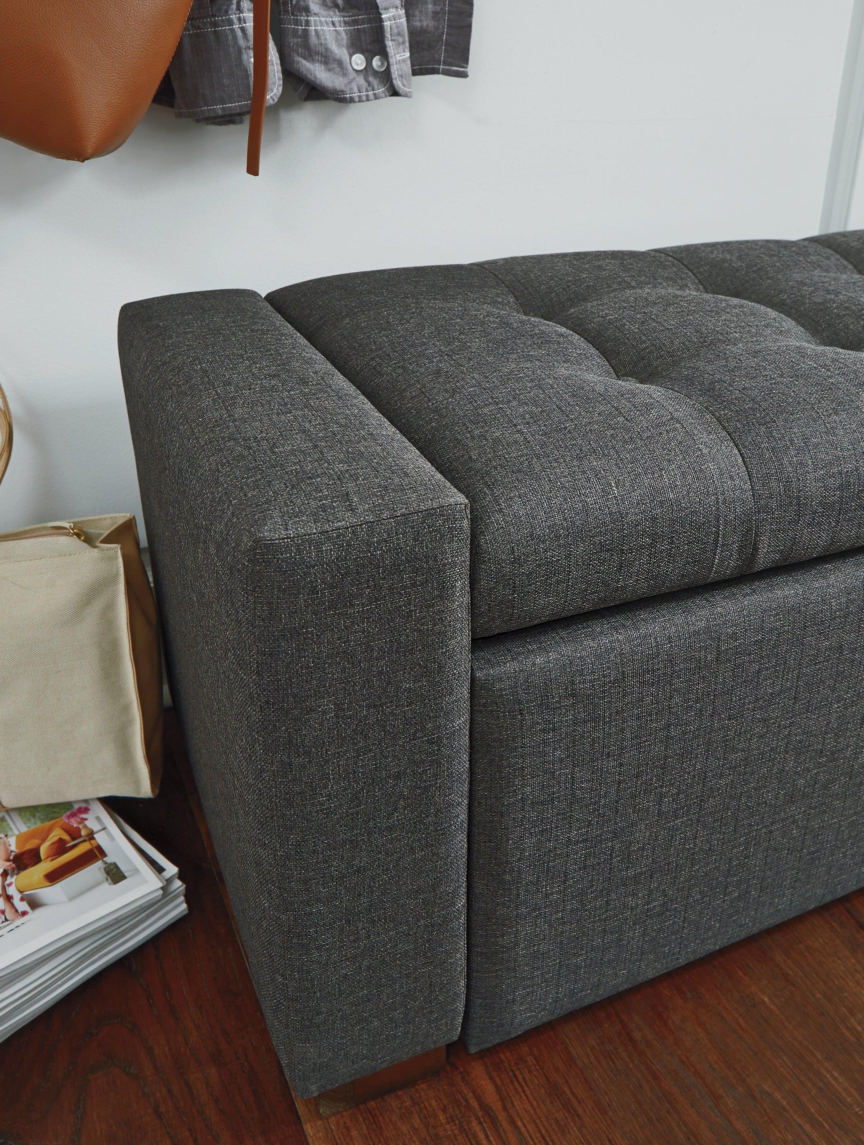 Cortwell Gray Storage Bench - Ella Furniture