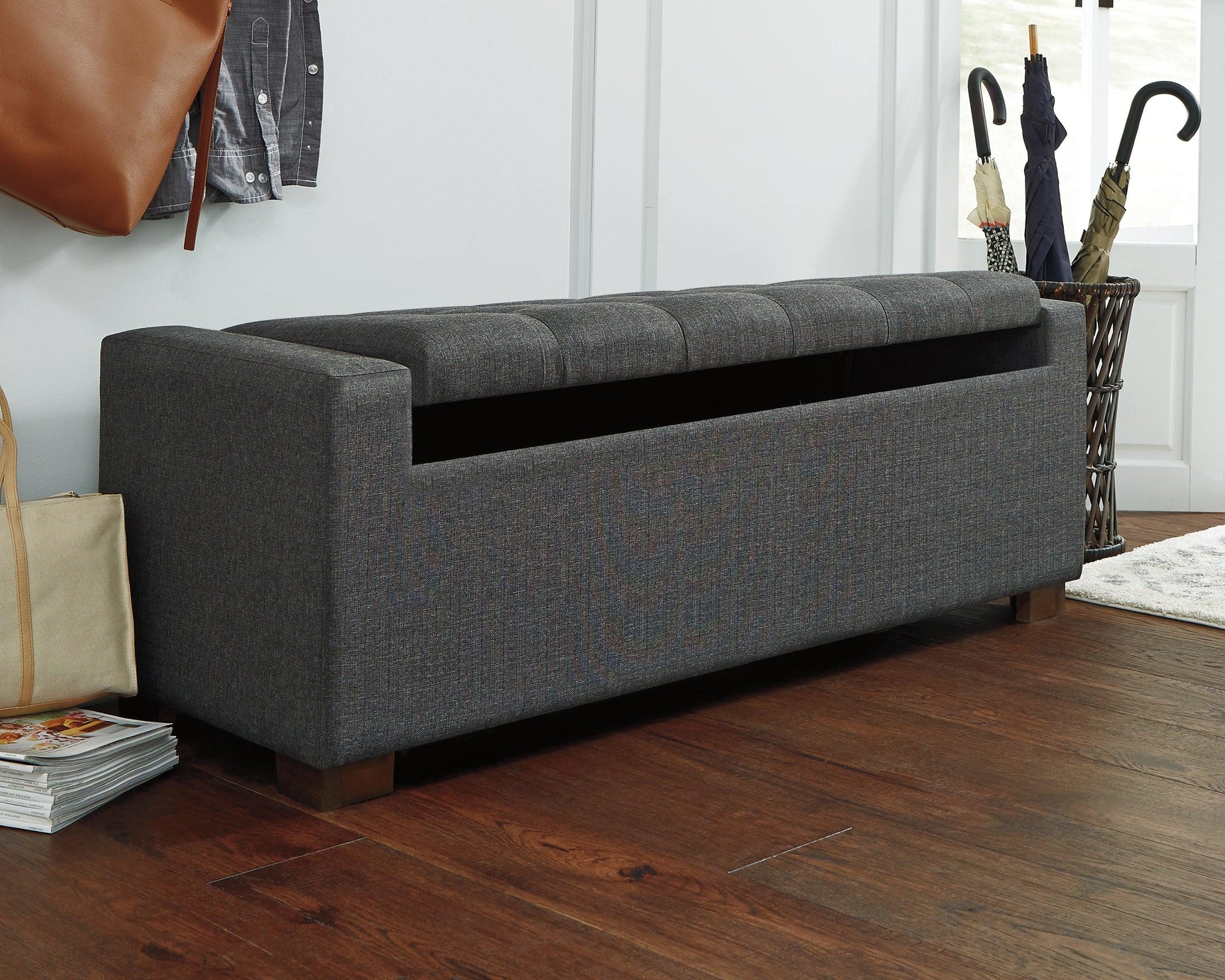 Cortwell Gray Storage Bench - Ella Furniture