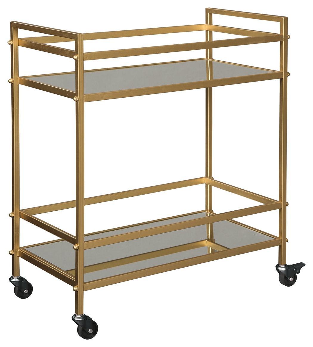 Kailman Gold Finish Bar Cart - Ella Furniture