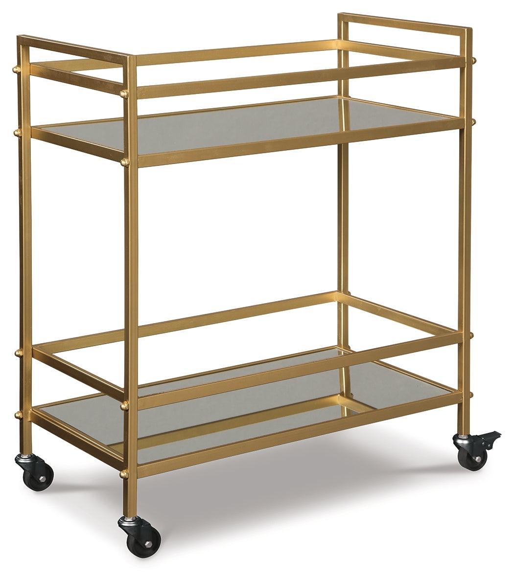 Kailman Gold Finish Bar Cart - Ella Furniture