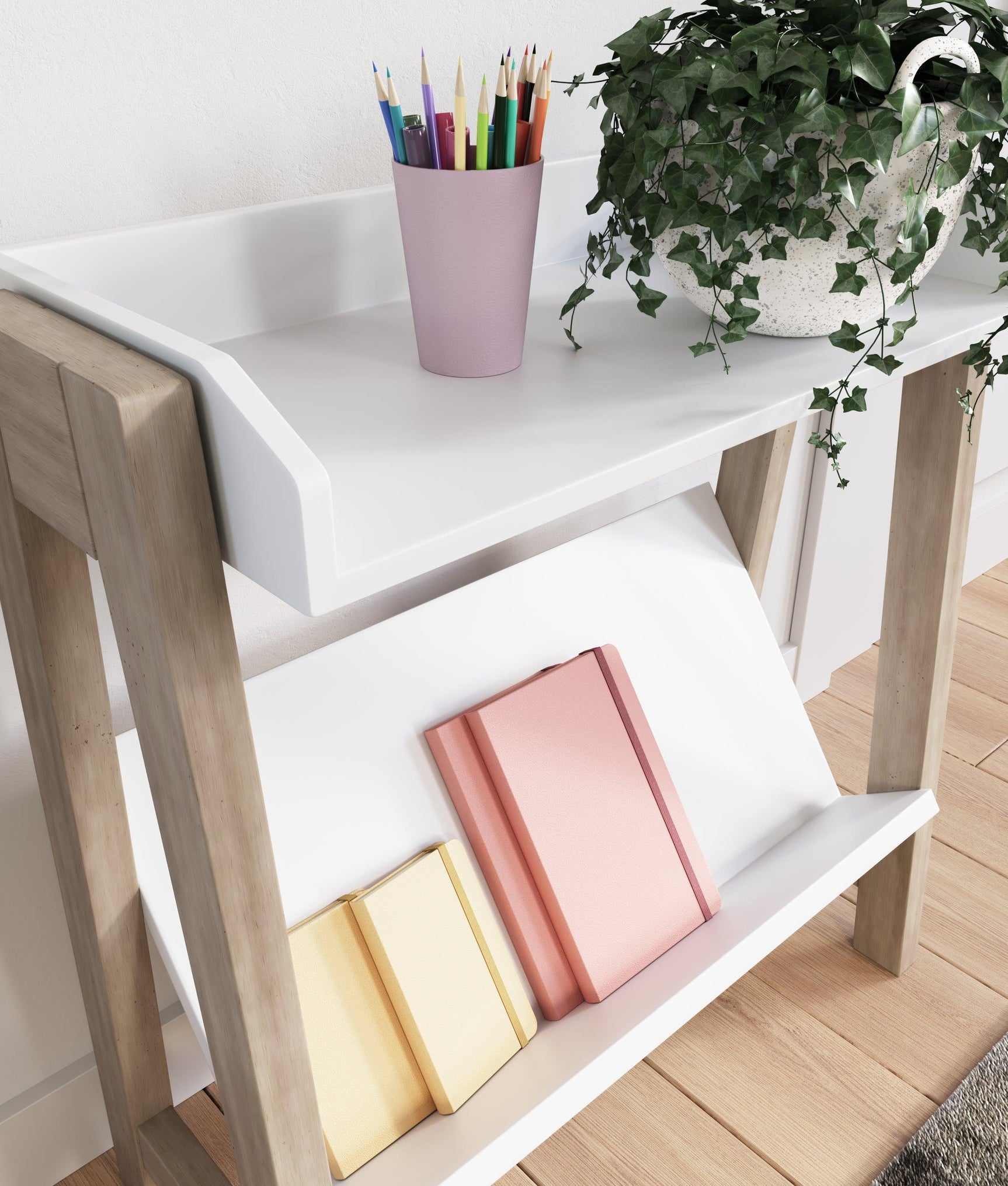 Blariden White/tan Small Bookcase - Ella Furniture