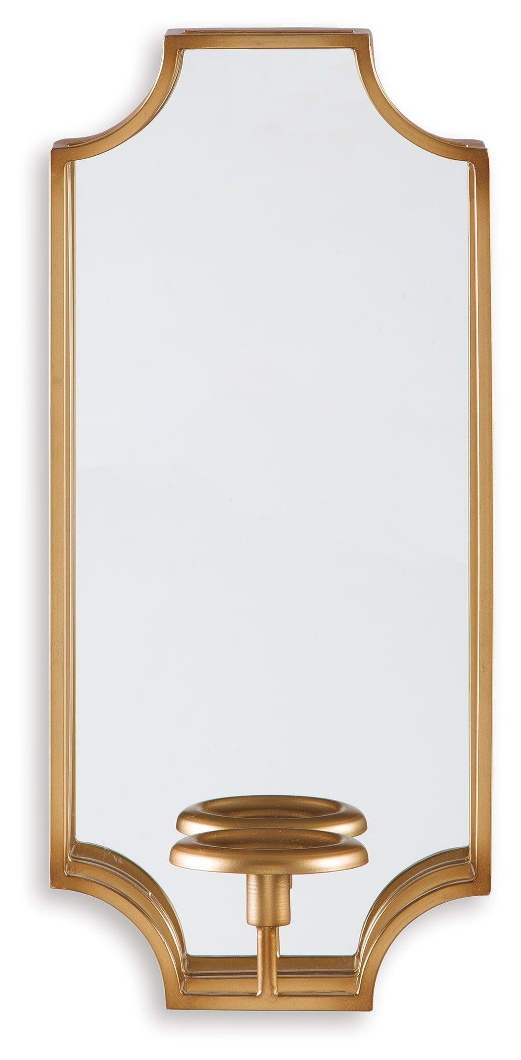 Dumi wall sconce in goldtone metal with mirrored glass accents on wall
