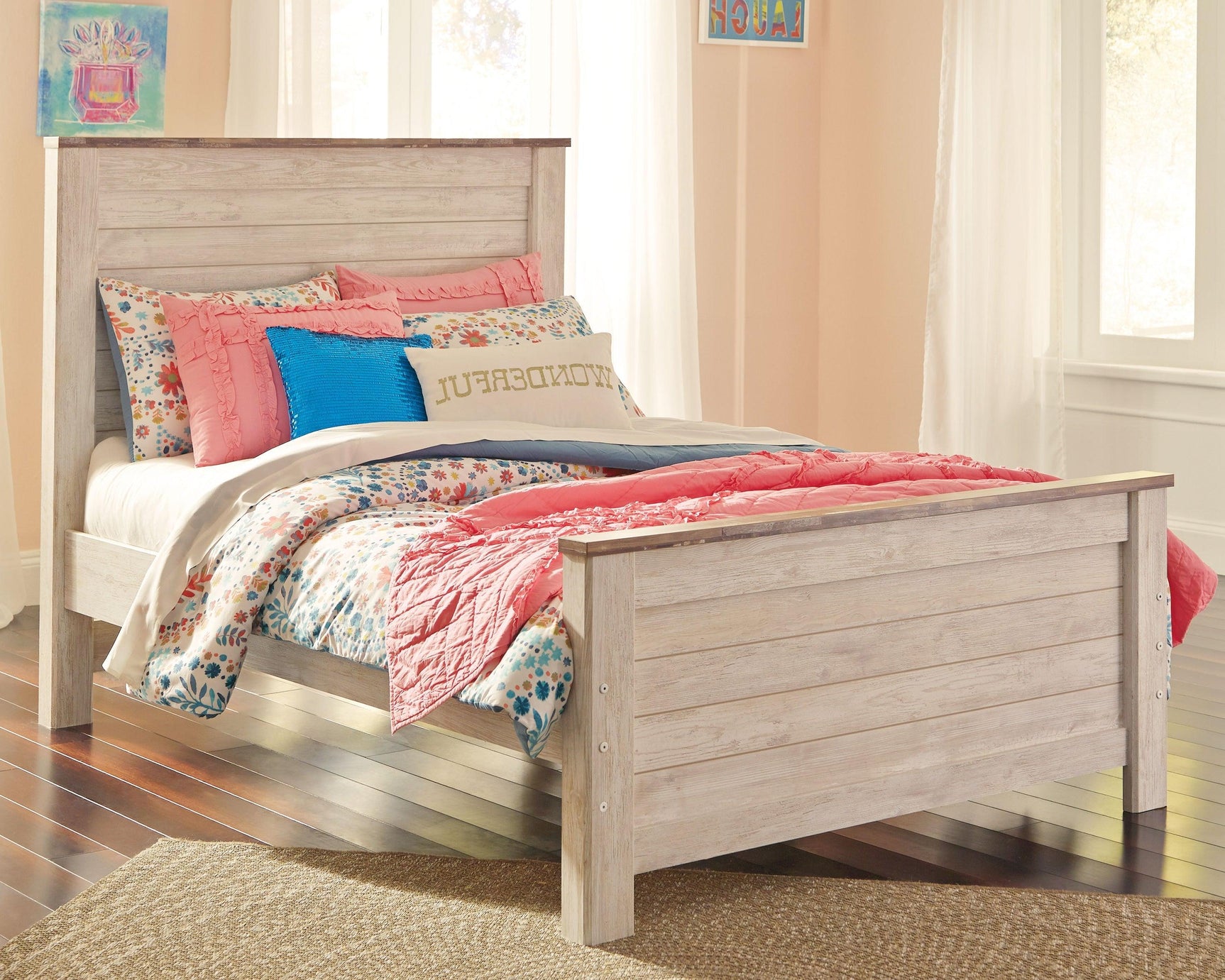 Willowton Whitewash Full Panel Bed - Ella Furniture