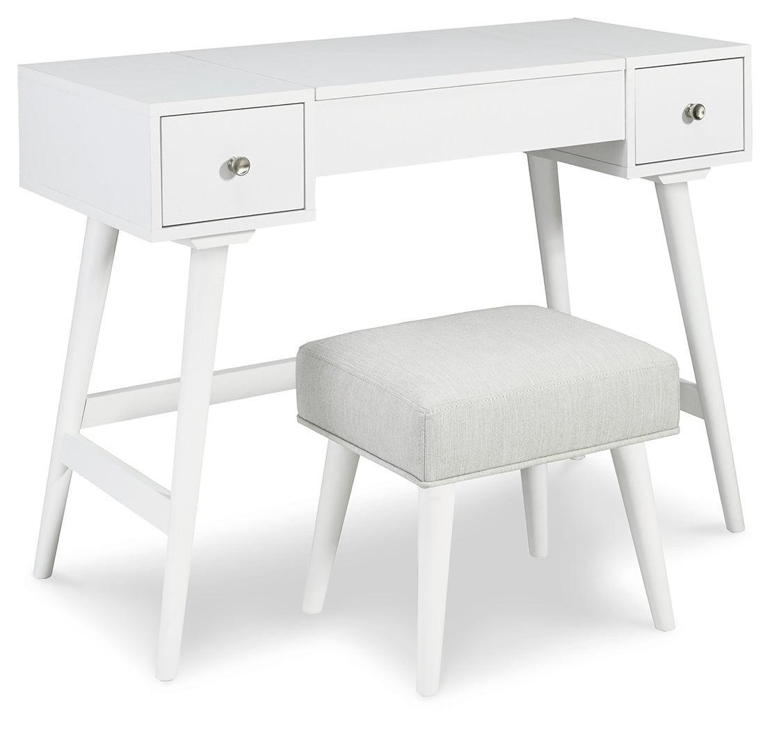 Thadamere White Vanity With Stool - Ella Furniture