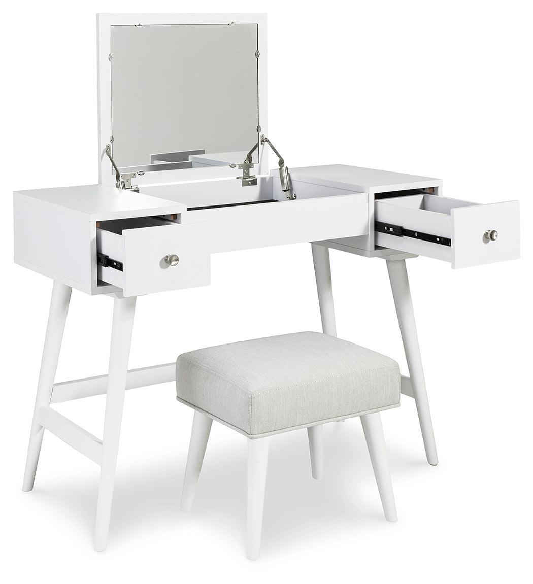 Thadamere White Vanity With Stool - Ella Furniture
