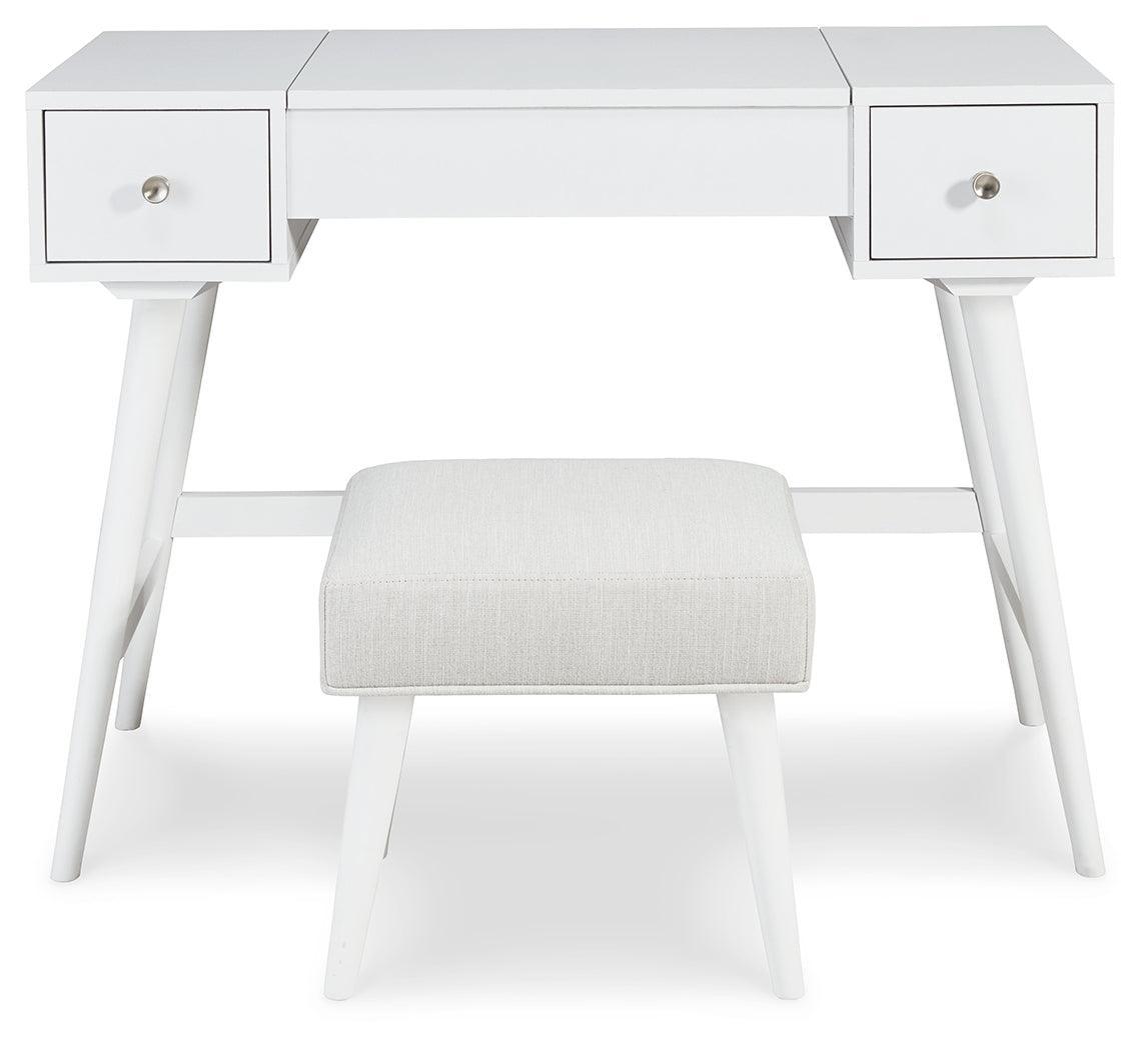Thadamere White Vanity With Stool - Ella Furniture