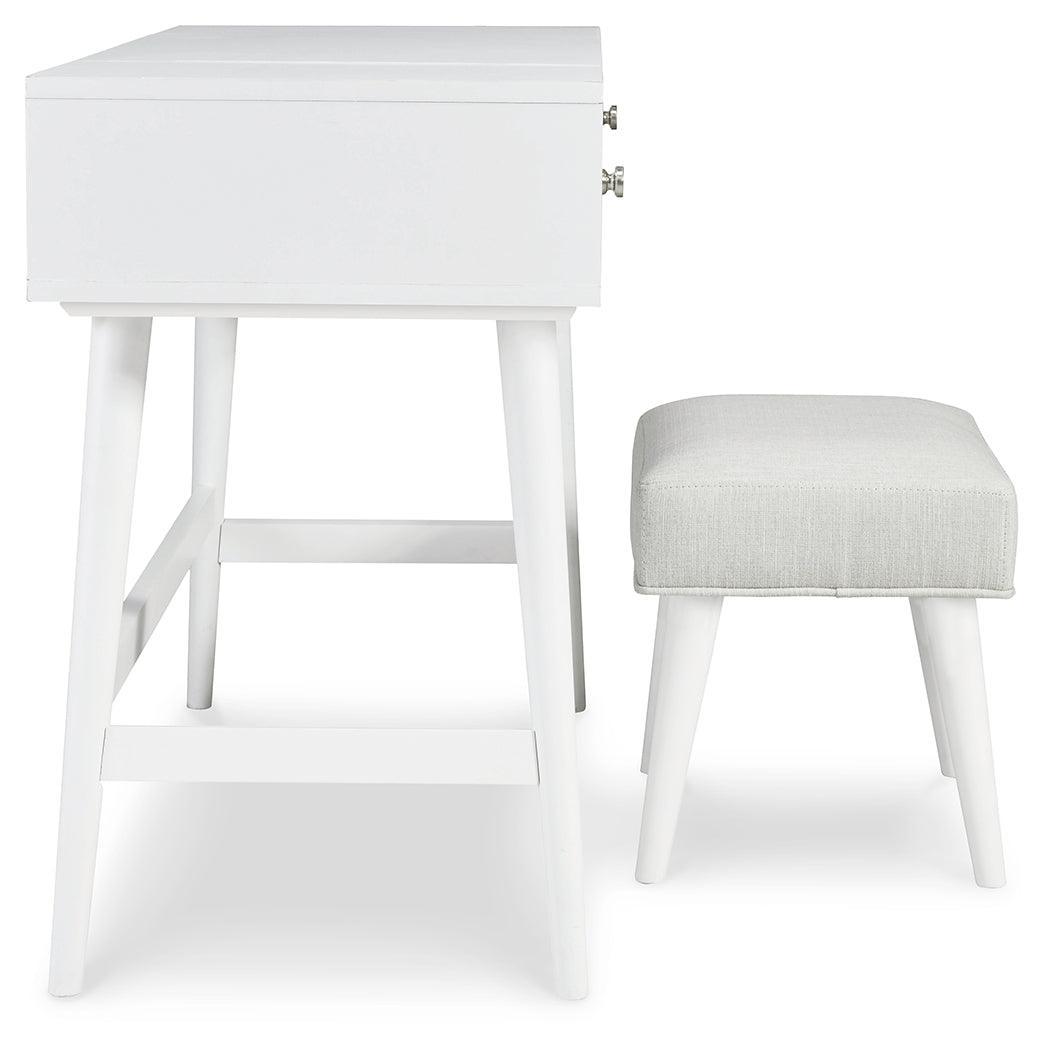 Thadamere White Vanity With Stool - Ella Furniture