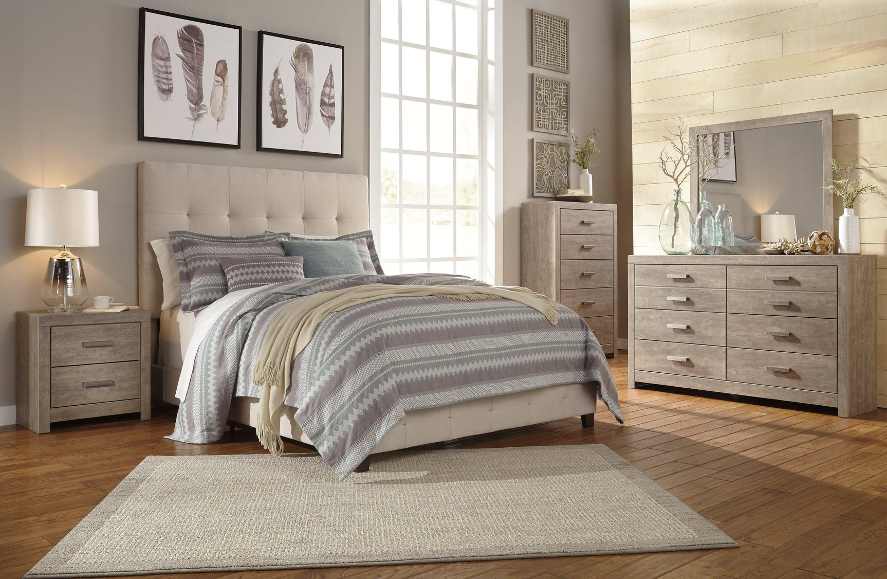 Dolante Beige Queen Upholstered Bed - Ella Furniture