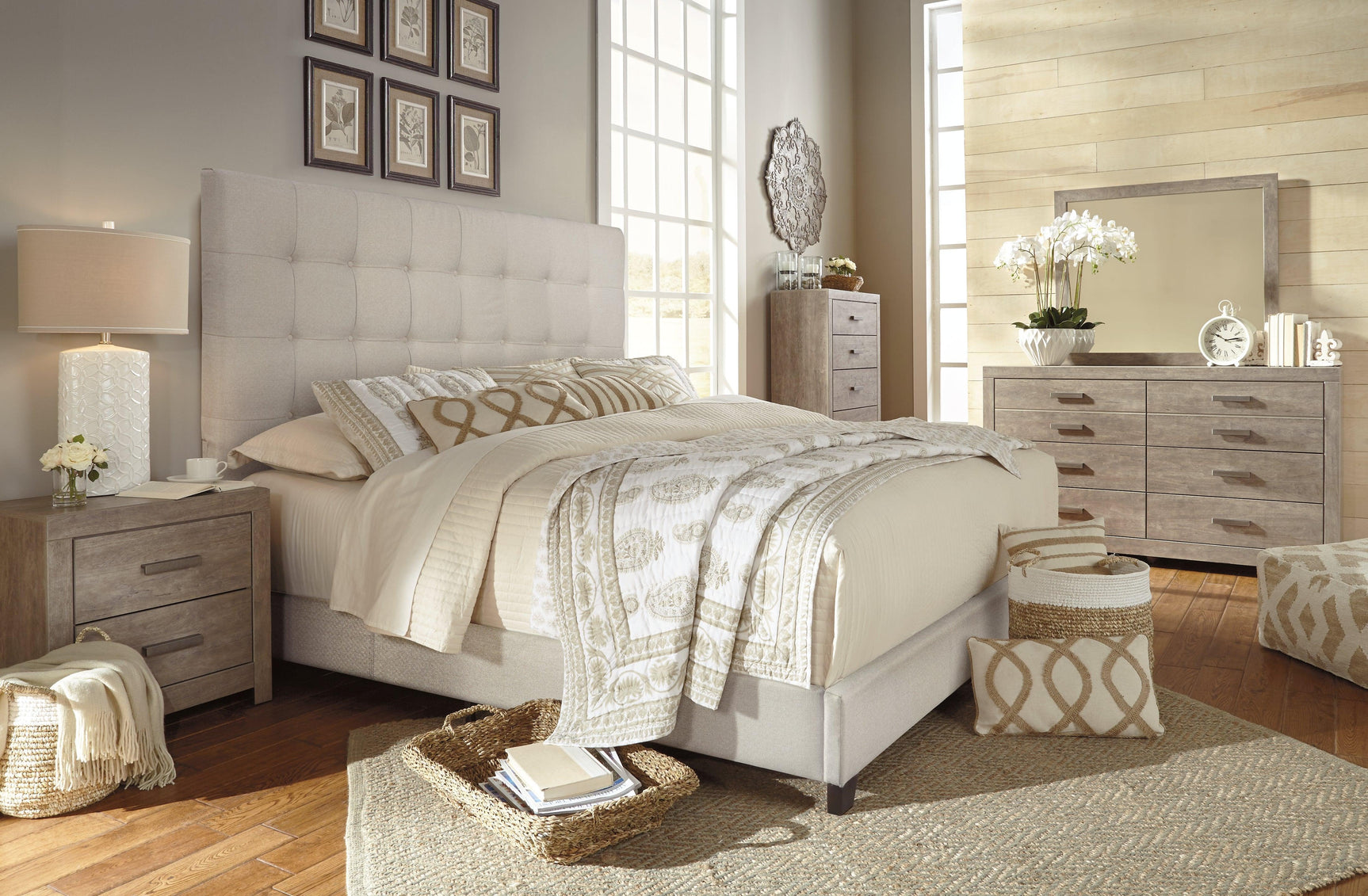 Dolante Beige King Upholstered Bed - Ella Furniture