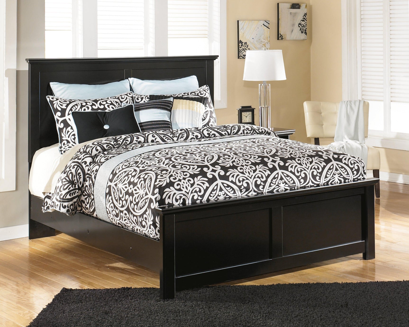 Maribel Black Queen Panel Bed - Ella Furniture