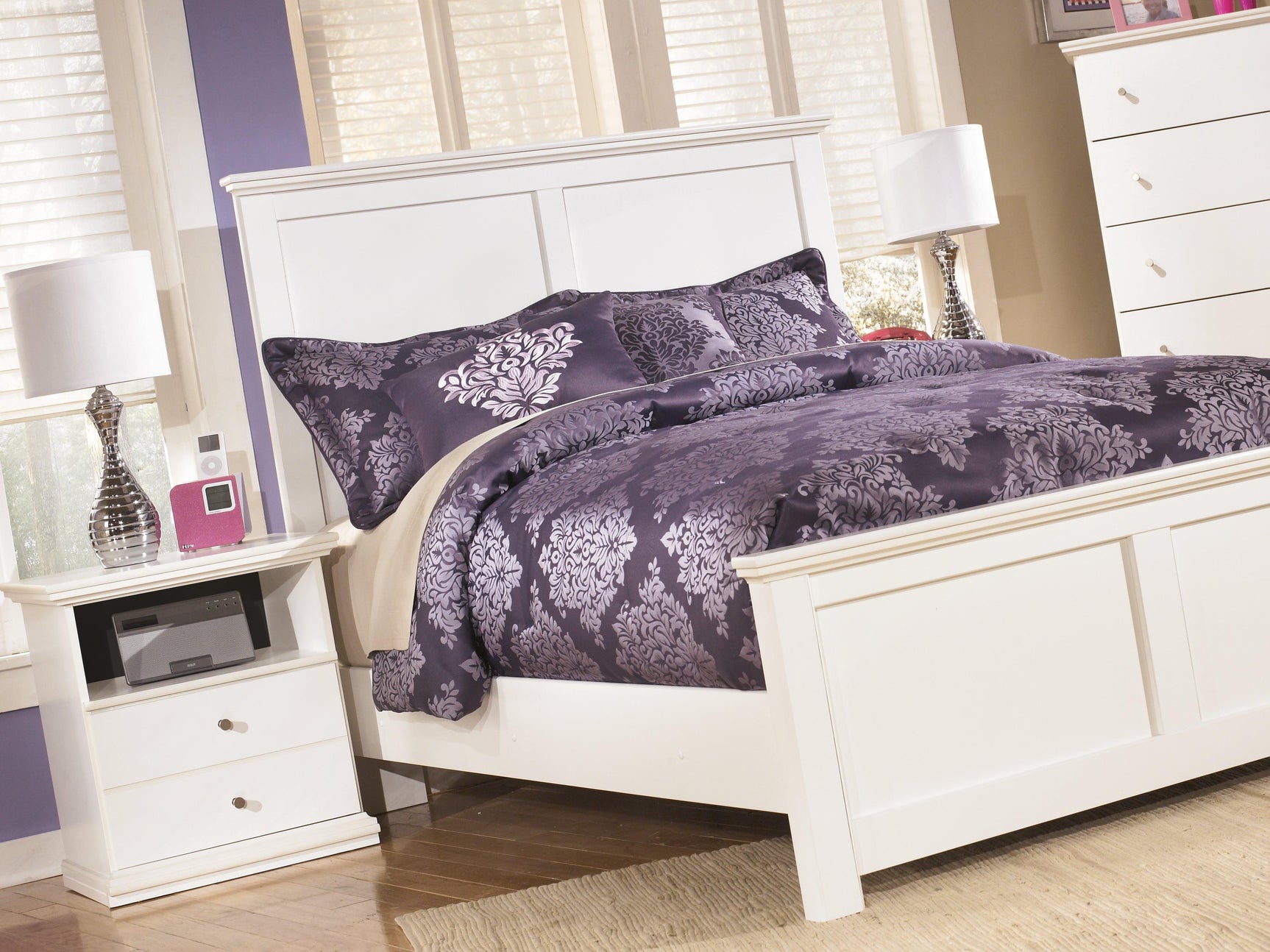 Bostwick Shoals White Nightstand staged in a bedroom setting