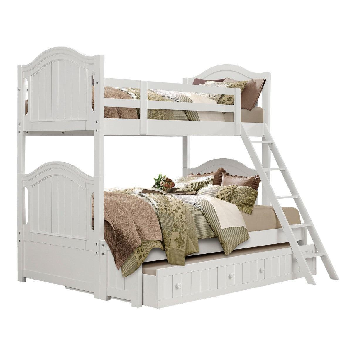 Clementine White Modern Wood And Engineered Wood Twin/full Bunk Bed With Twin Trundle - Ella Furniture