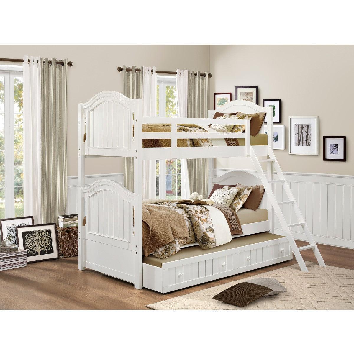 Clementine White Modern Wood And Engineered Wood Twin/twin Bunk Bed With Twin Trundle - Ella Furniture