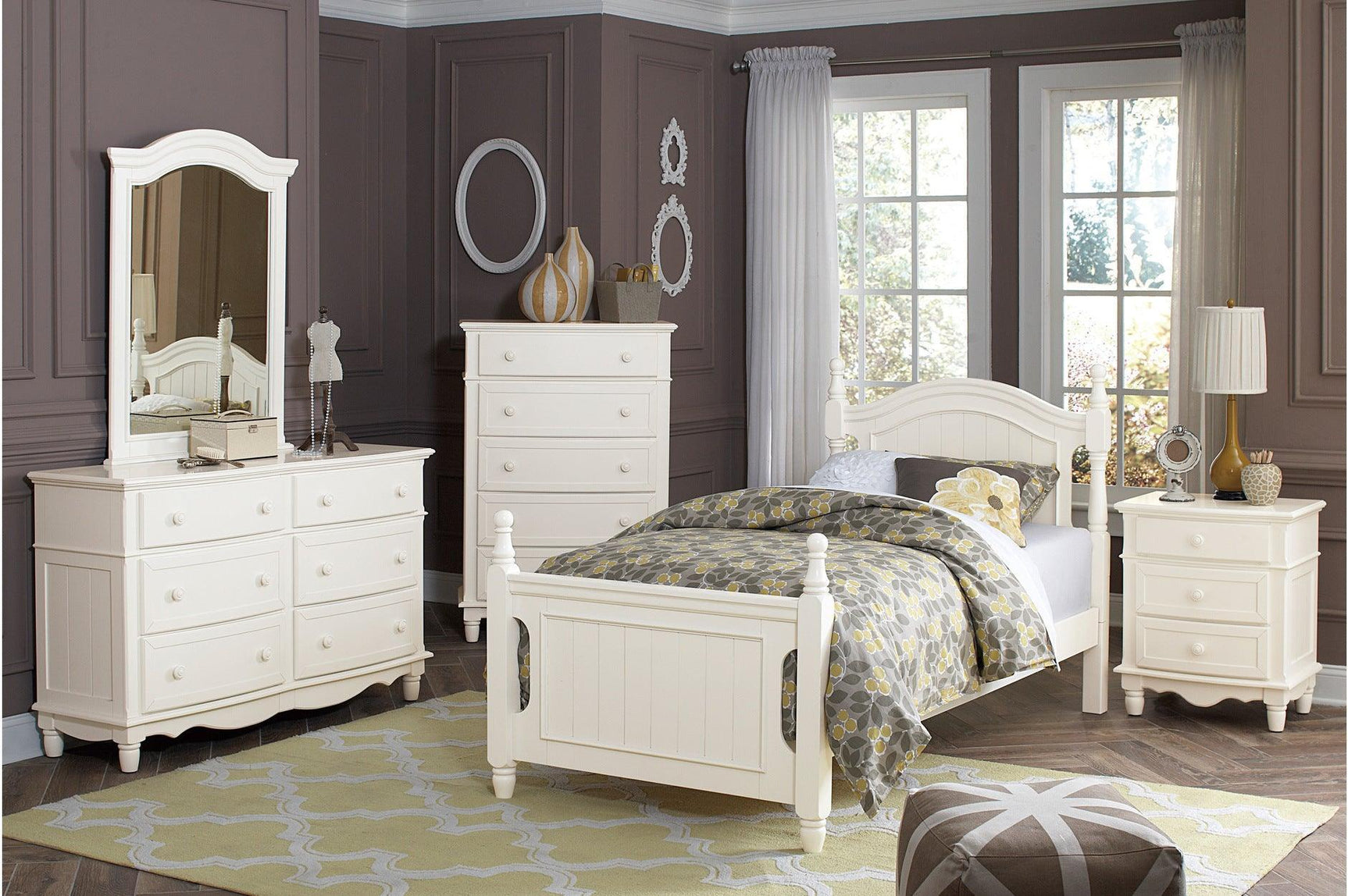 Clementine White Contemporary Traditional Solid Wood Trundle Storage Youth Platform Bedroom Set - Ella Furniture