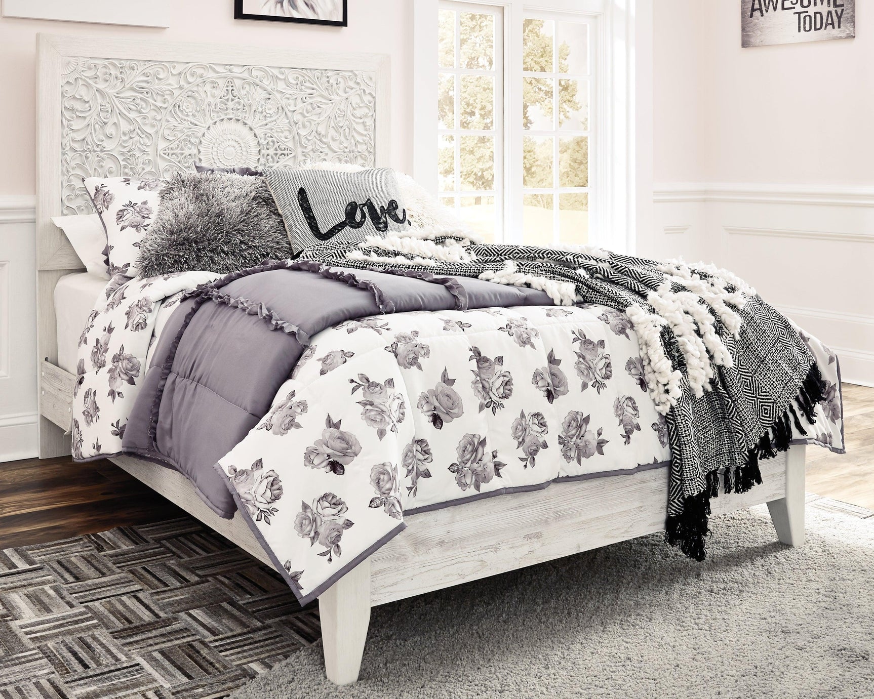 Paxberry Whitewash Full Panel Bed - Ella Furniture
