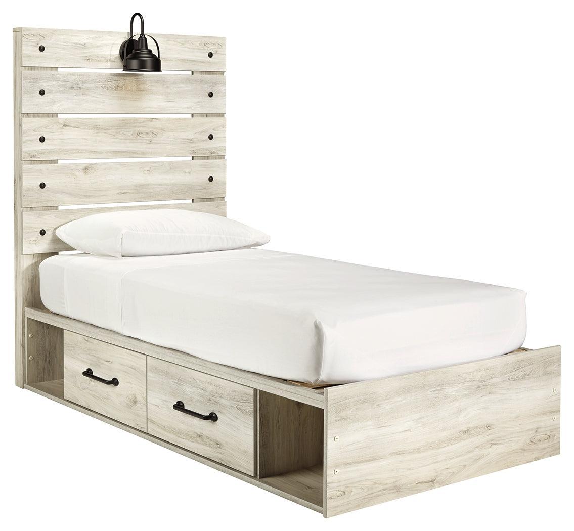Cambeck Whitewash Twin Panel Bed With 4 Storage Drawers - Ella Furniture